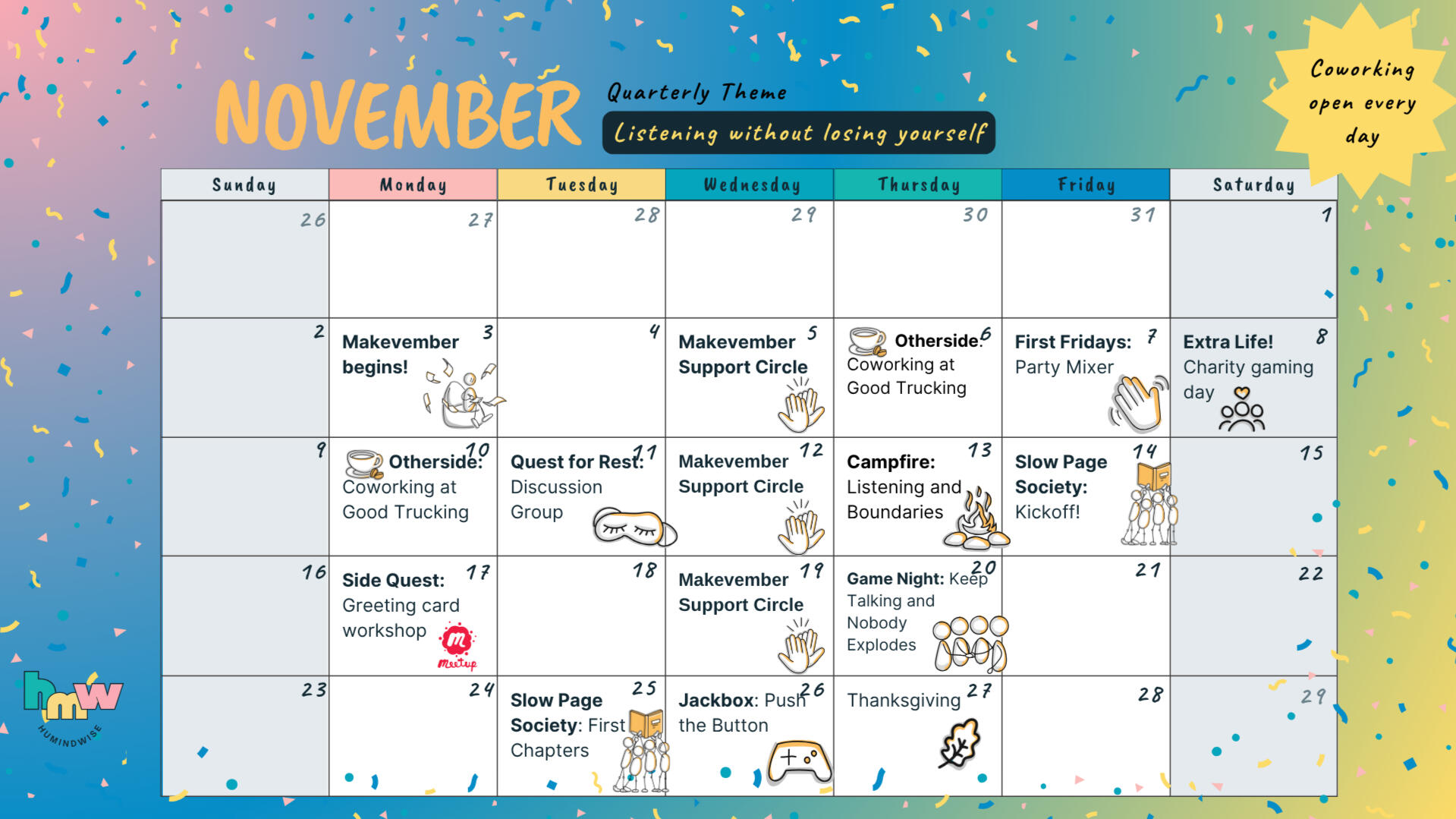 Monthly schedule for October